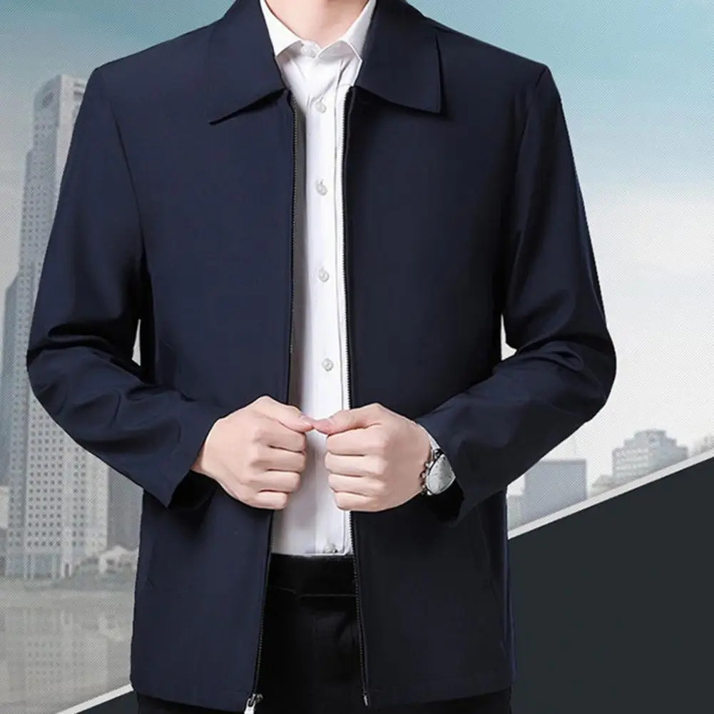 

Trendy Men Jackets Solid Color Men Coat Skin-friendly Soft Touching Father Male Coat Washable