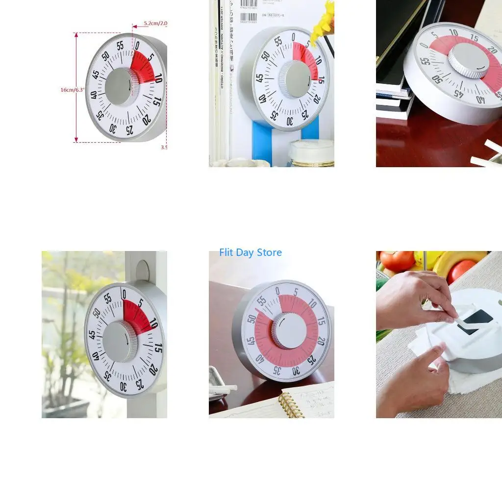 F92C Round Kitchen Timers Reminder Cooking Clock with Base Countdowns Alarm Mechanical Cooking Count