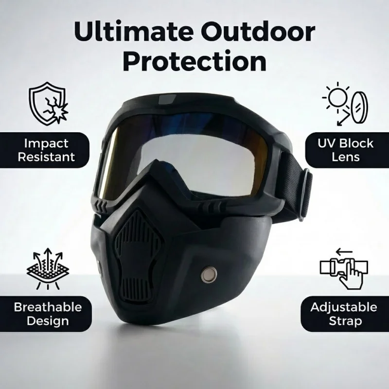 Cycling Dustproof Adjustable Motorcycle Goggles Breathable Full Face Protective Sunglasses Riding Outdoor Sport Windproof Mask