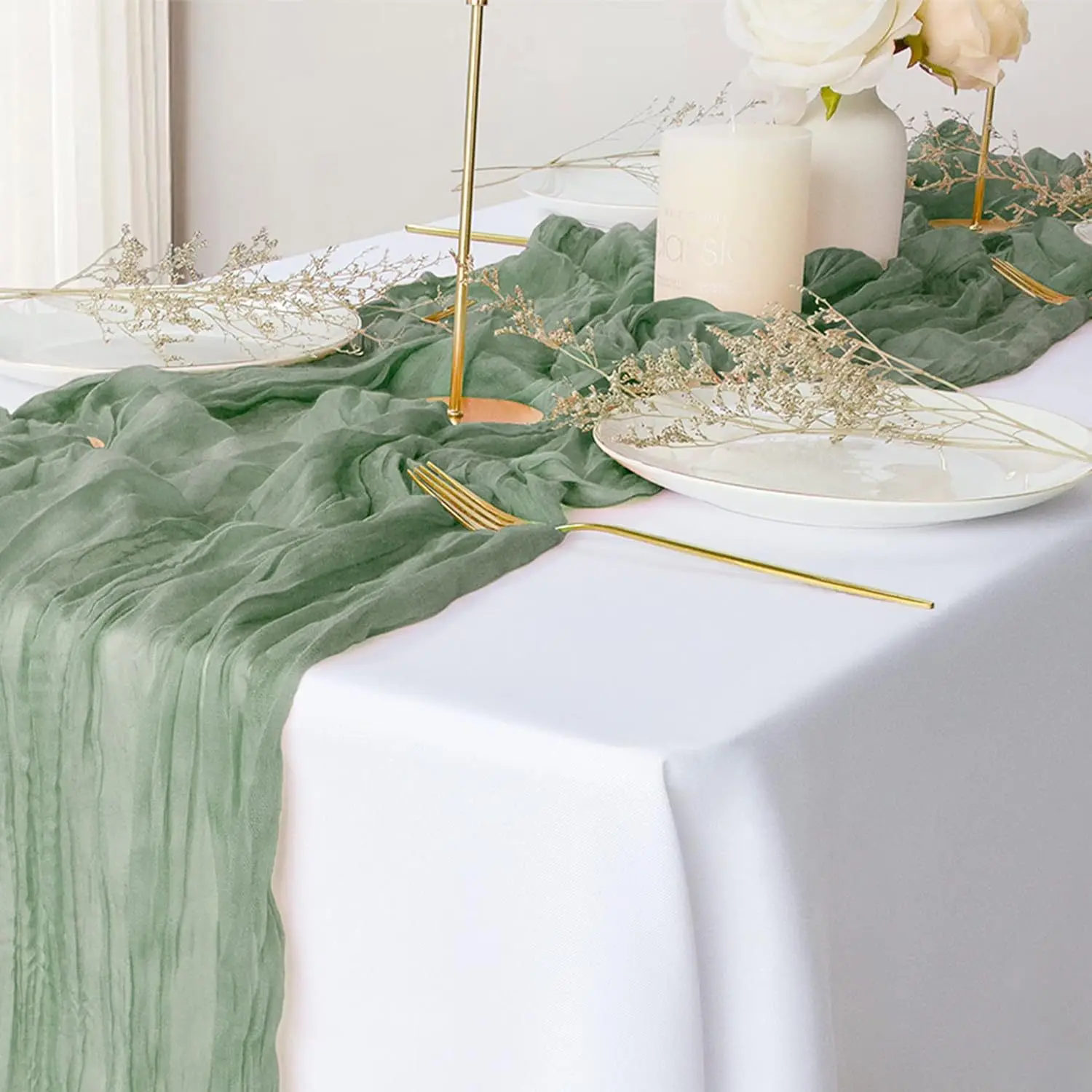Cheesecloth Table Runner Summer Boho Gauze Spring Table Runner Sheer Wedding Table Runner for Party Baby Bridal Home Decor