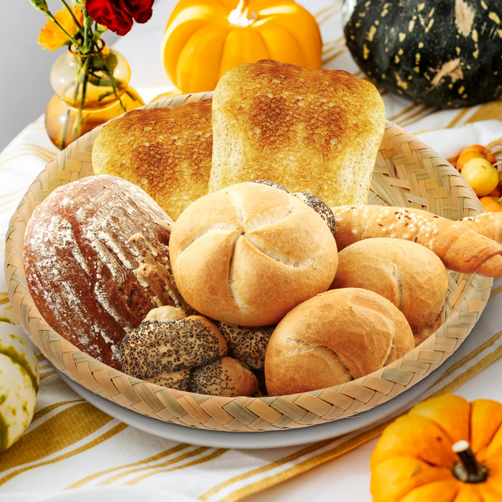 Bamboo Basket Tray Bread Candy Snack Serving Plate Desktop Woven Fruit Storage Container Craft Artwork Practical view 3