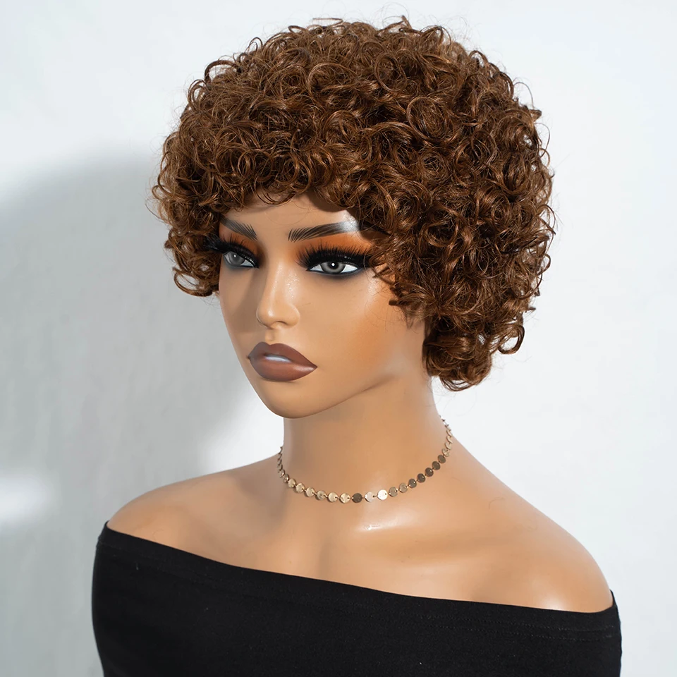 Perruque Bob Brésilienne Naturelle Remy, Cheveux Crépus Bouclés, Afro, Brun 99J, pour Femme