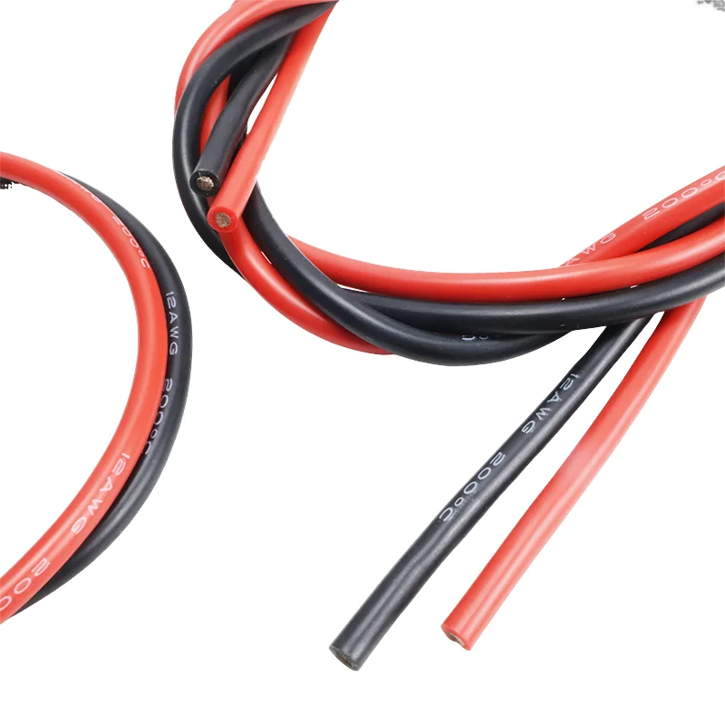 Cable de silicona de 2 metros (1 metro rojo + 1 metro negro) 8 10 12 14 16 18 22 24AWG Cable de gel de sílice de silicona suave resistente al calor ampliar