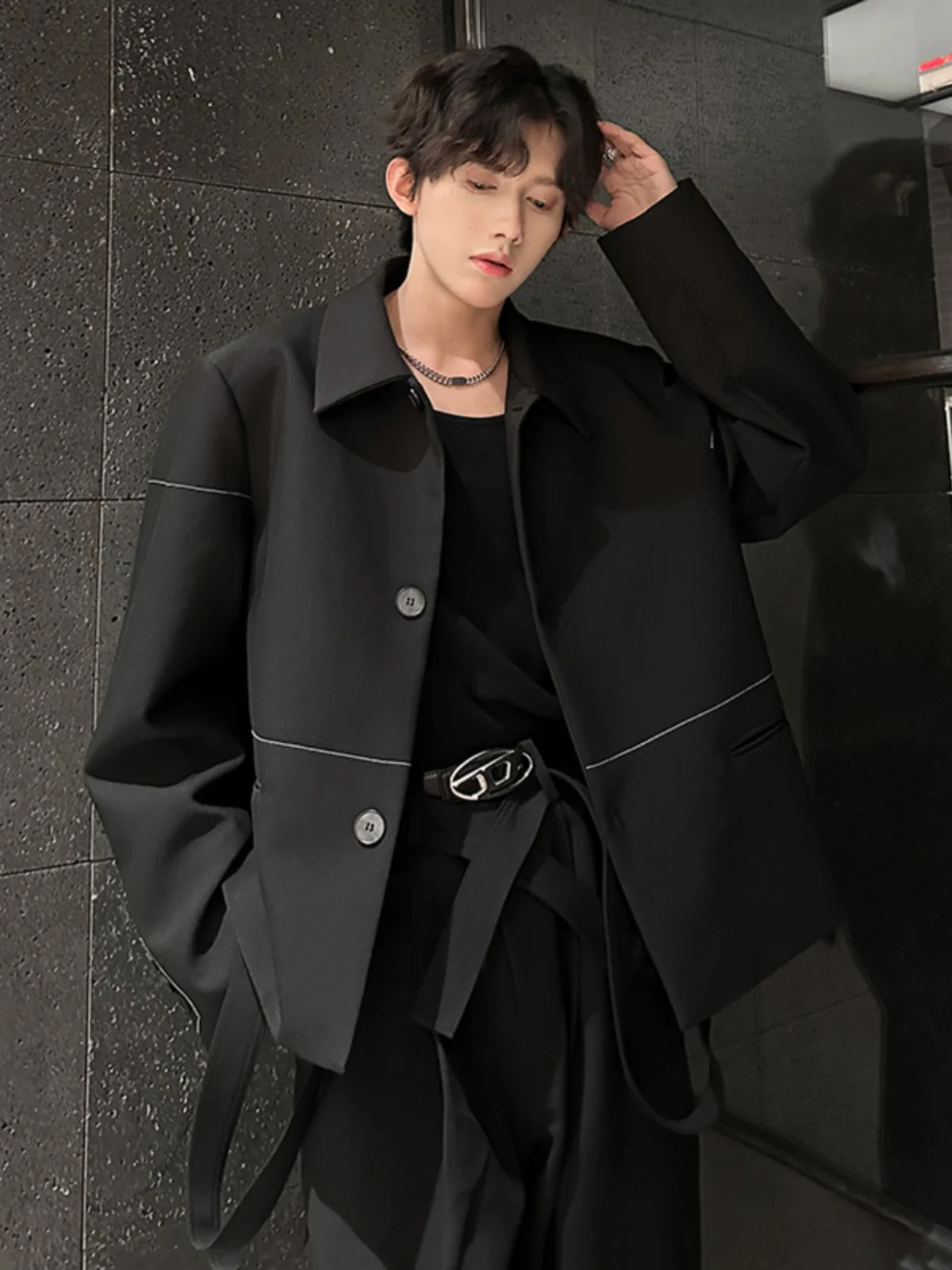 

oulder Pad Men's Suit Jaet CleanFit High-End Feeling Cool Line Design Jaet Loose Fit Youthful Energy Sle Spring Autumn