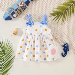 Summer Beach 2/Piece Set Baby Dress Bag Girl Flower Print Sweet Two Bow Decoration Suspender Dress