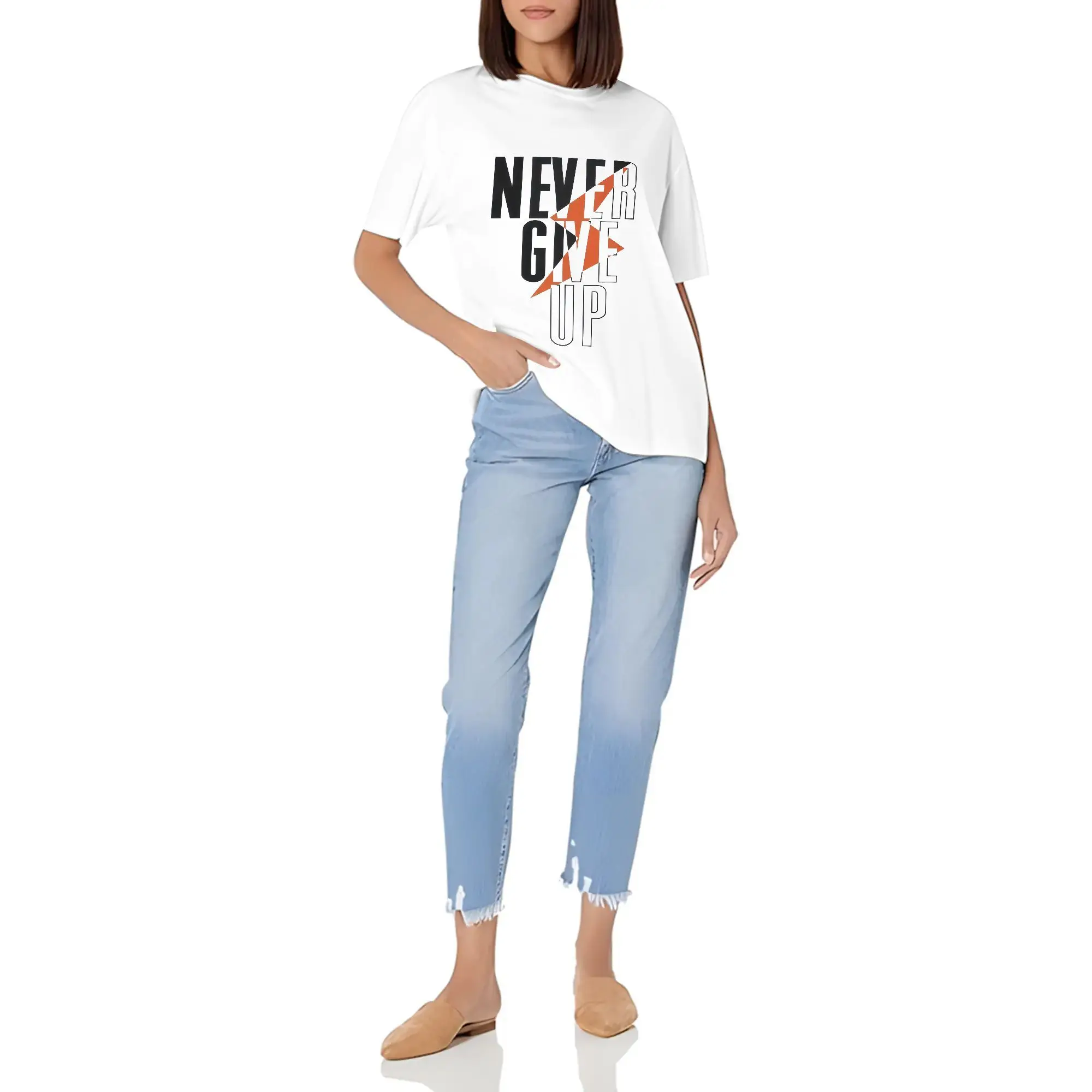 Never Give Up Graphic T Shirt   With Bold Orange & Black Design Comfortable Fit For Daily Wear Statement Comfortable Shirt