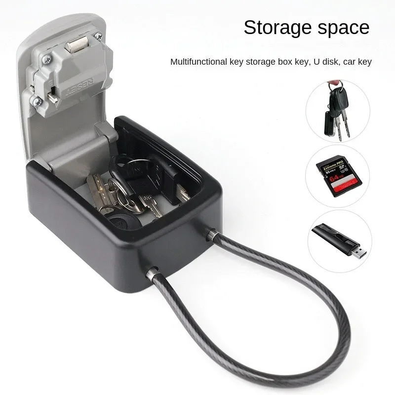 4 Digit Code Box Free Installation Outdoor Password Key Box Extended Locking Hook Steel Wire Hanging Key Storage Waterproof Key