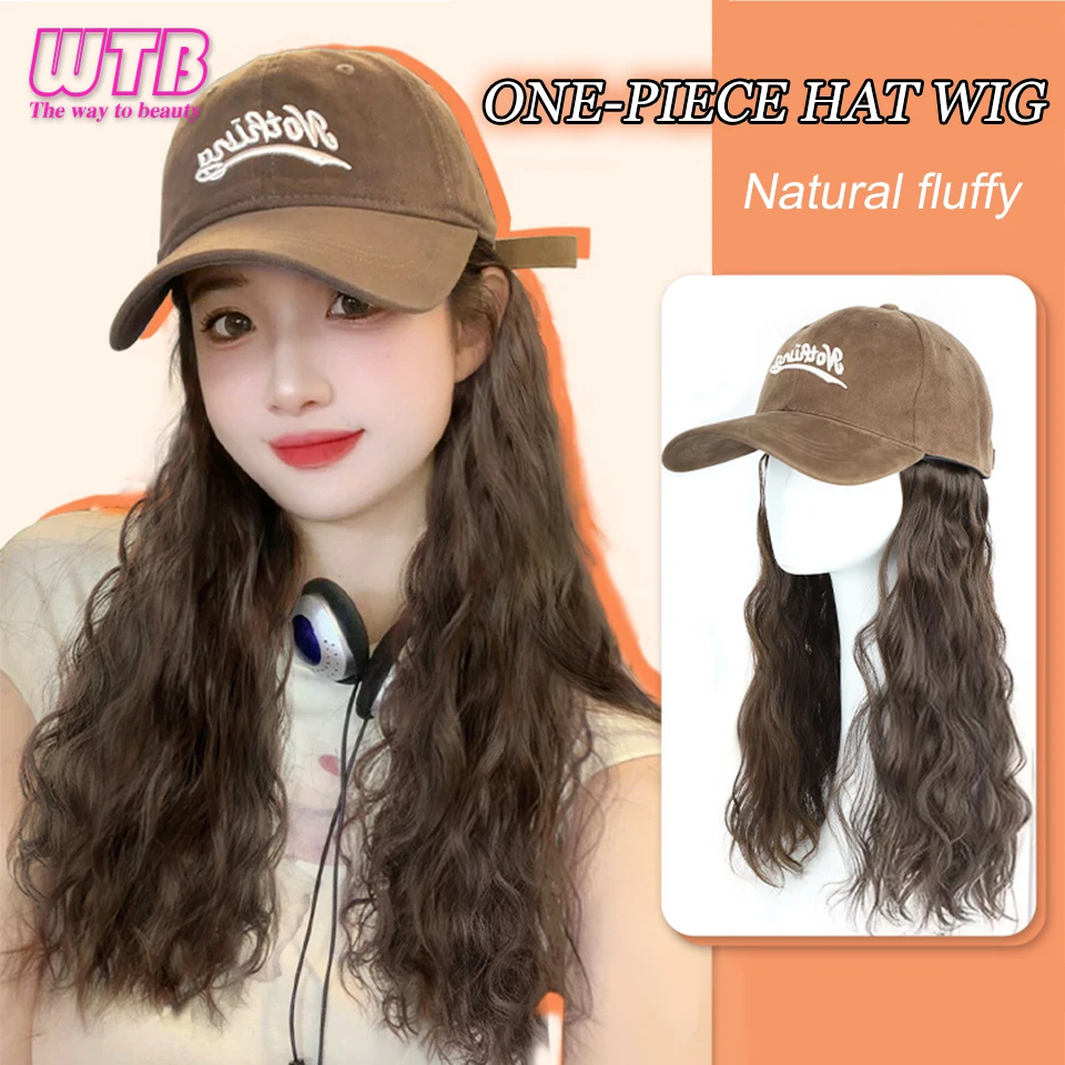 

WTB Synthetic baseball hat wig one-piece female fashion long curly hair Cap wig fluffy realistic hat wig