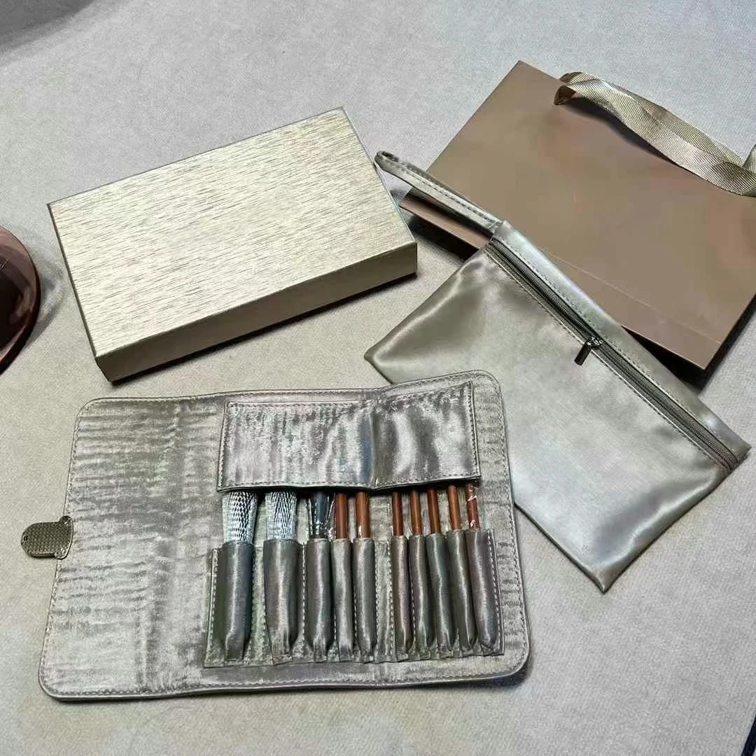 Luxus Marke Make-Up Pinsel Set Massivholz Griffe Wolle Pinsel Köpfe Leder Tasche Foundation Pinsel Mascara Pinsel Lidschatten Pinsel