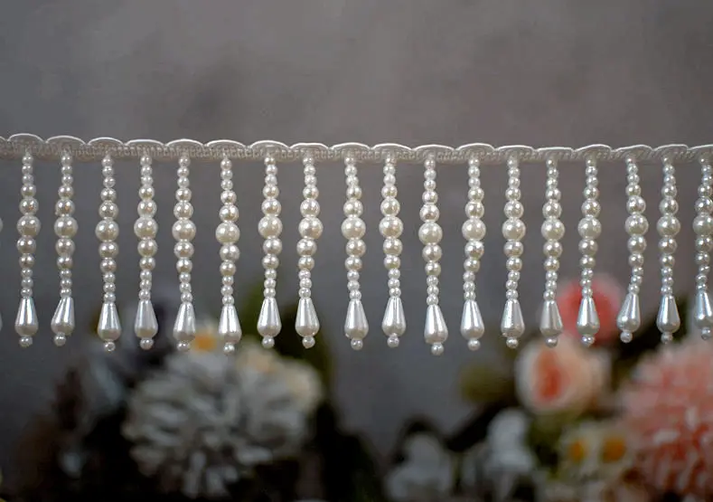 2 Yard/Lot Perlenanhänger Spitzenbesatz DIY Fransen Quaste Hochzeitskleid Kleidung Cheongsam Schal Lampe Vorhang Dekoration – Detail 12