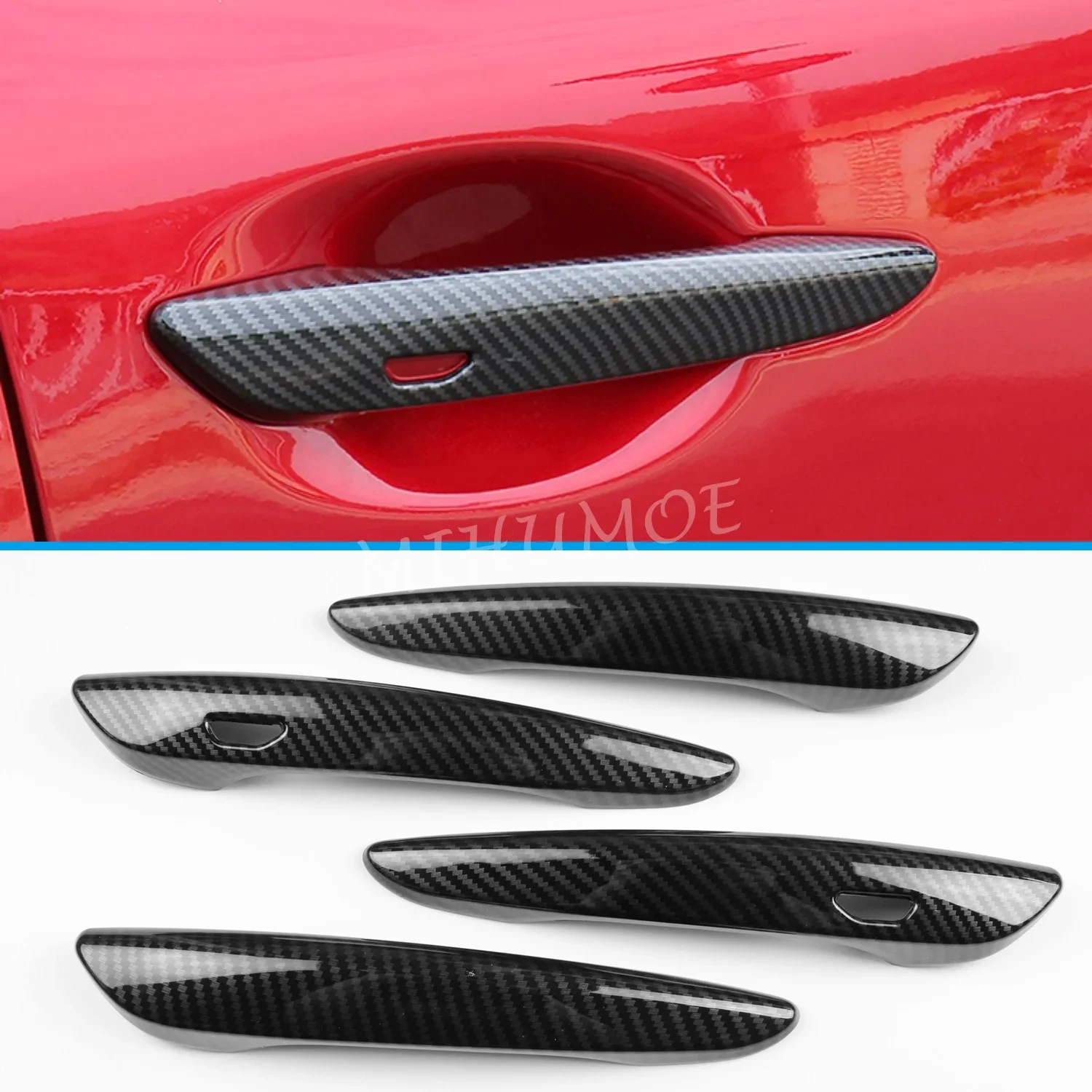 For 2019-2022 2023 2024 Mazda 3 Hatchback Sedan (BP) CX-30 (DM) Keyless Door Handle Cover Trims Carbon Fiber