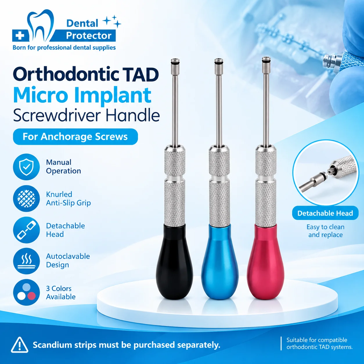 Dental Orthodontic TAD Micro Implant Screwdriver Handle Manual Driver for Anchorage Screws
