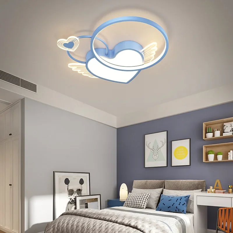 Warm Romantic Children's Room Ceiling Lamps LED Heart Shaped Lamp Pink Crown Light Princess Room Girl Boy Bedroom Ceiling Lights