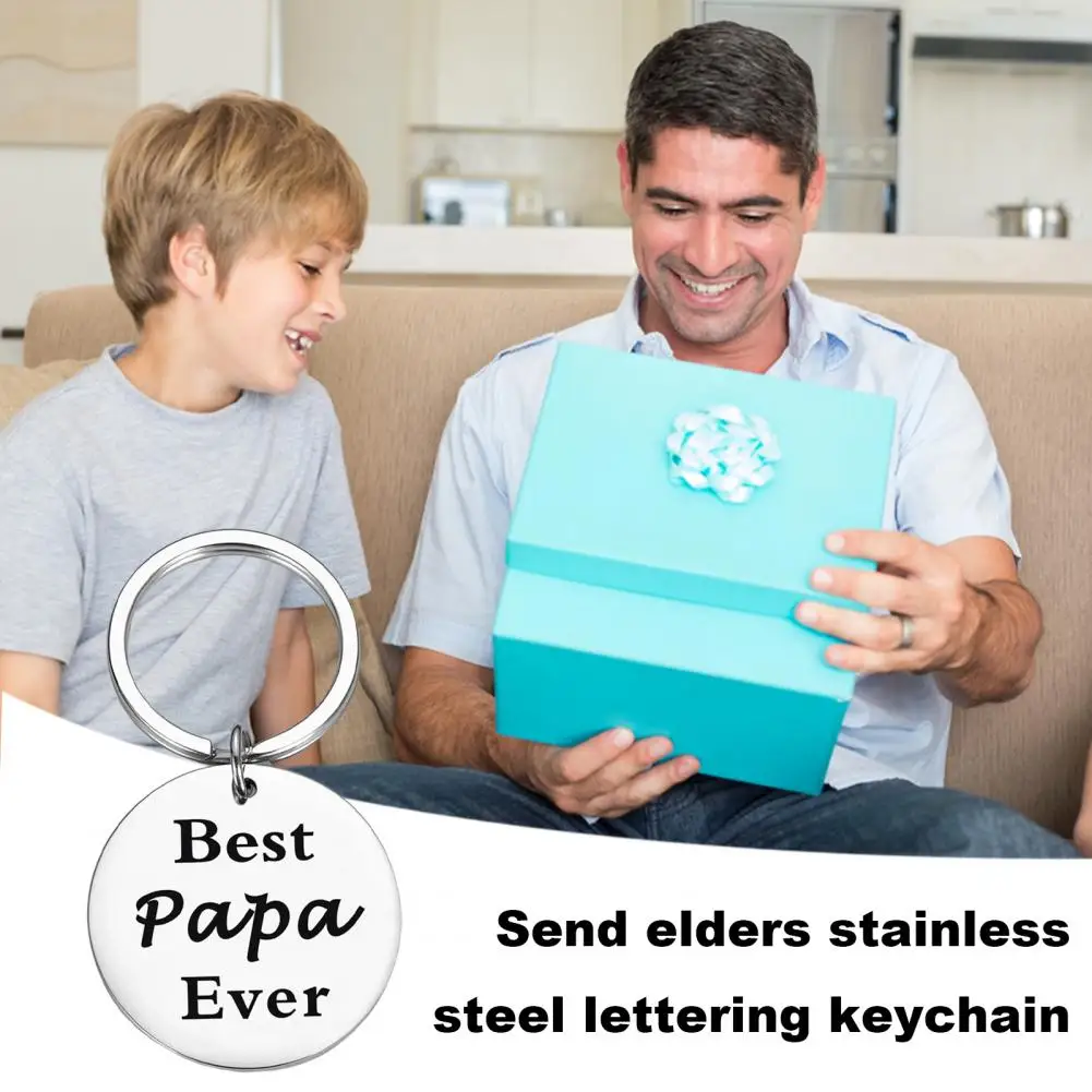 Dad Keychain Stainless Steel Keychain for Dad Dad Ever Gift from Son Double Letter Print Keyring Heartwarming Fathers Day