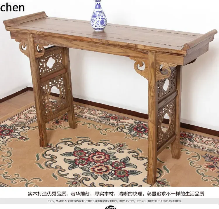 r5.21 chinoiserie solid wood casual buddha table antique carved entrance altar zen style altar elm god of wealth incense altar