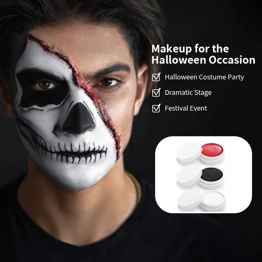 Black White Red Face Body Paint Makeup Palette, Oil Based Cream Face and Body Paint, Halloween Face Painting Makeup