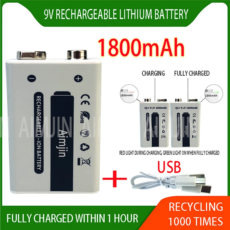 2024 9V 18000mAh li-ion Rechargeable battery Micro USB Batteries9 v lithium for Multimeter Microphone Toy Remote Control KTV use