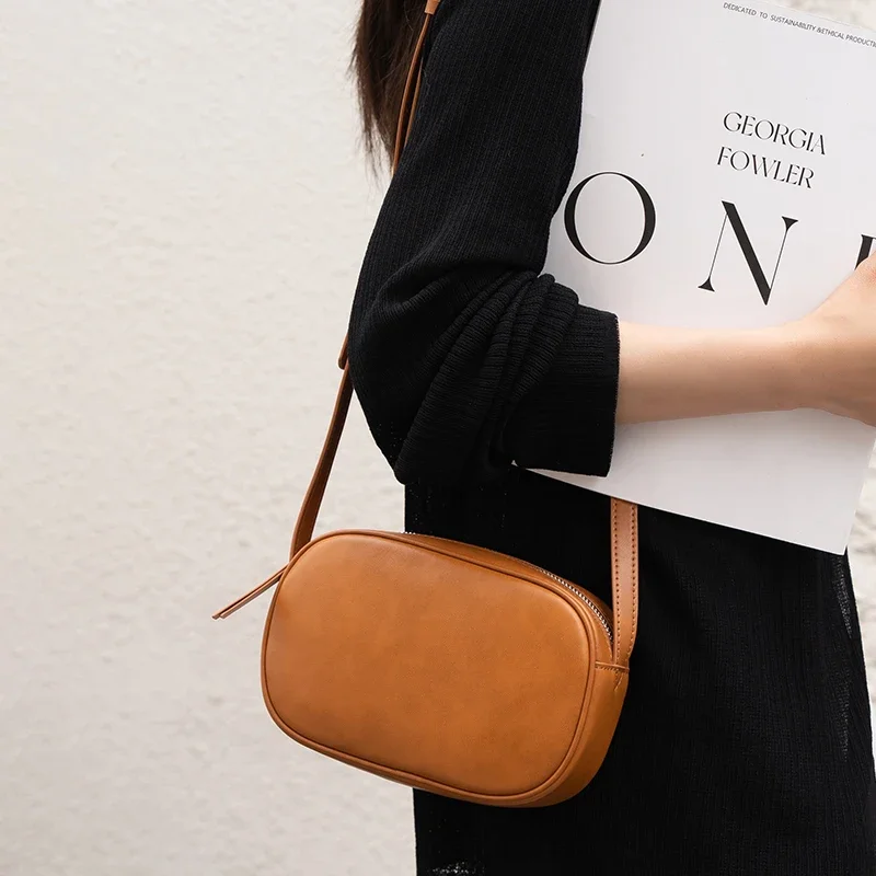 

New Female Luxury Small Square Handbags Women's Cow Leather Crossbody Phone Bag Ladies Retro Cowhide Leisure Shoulder Bags