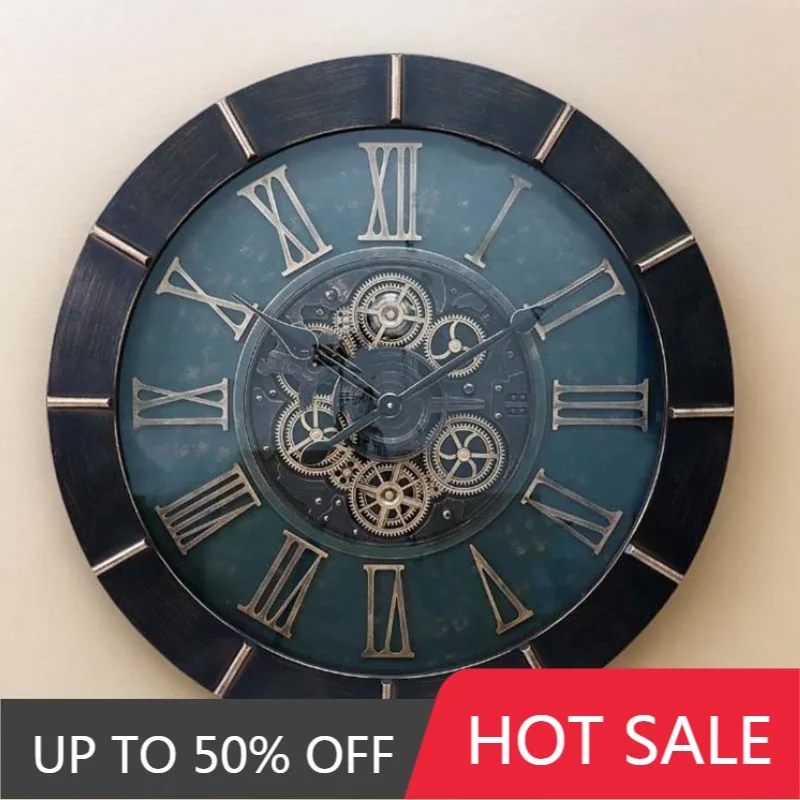 Gear Wall Clock Living Room Suspend Clocks Bedroom Retro Circular Mechanical Watches Household Art Silent Decoration Watch