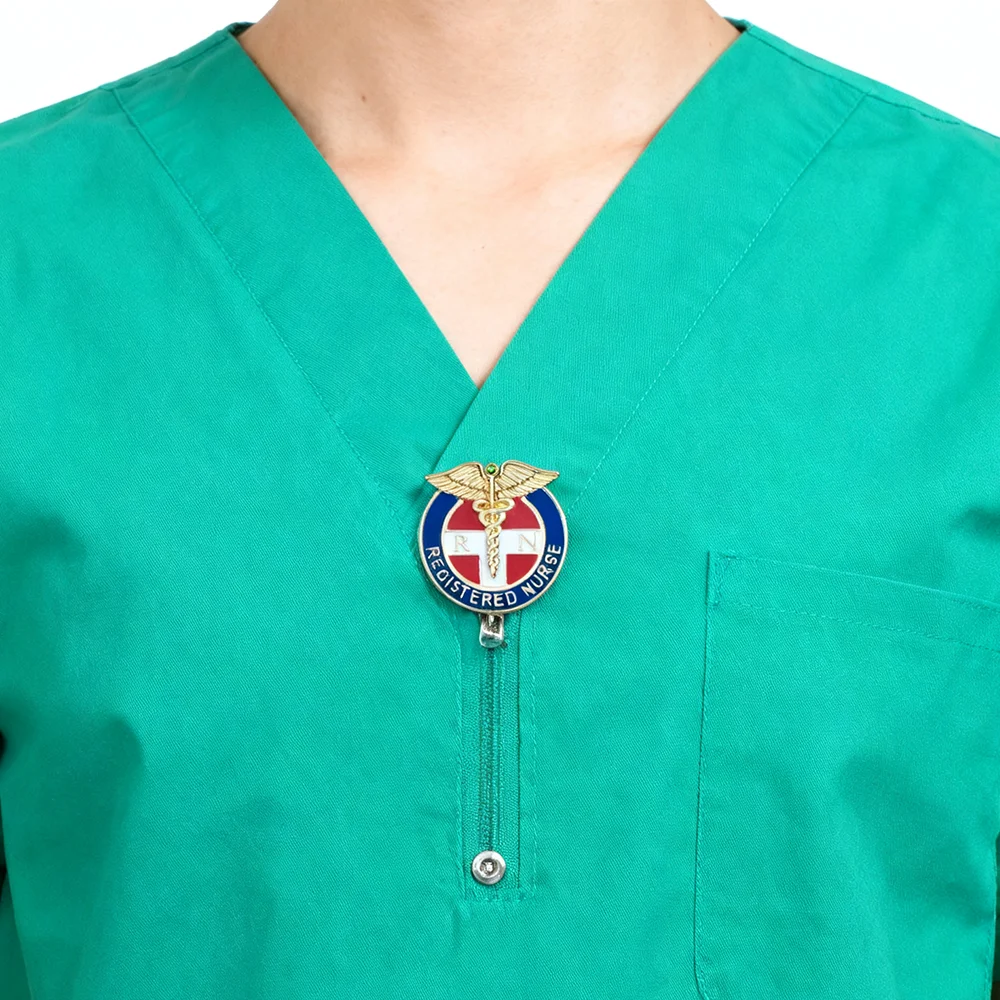 DCARZZ Rn مسجل ممرضة المينا دبوس الصولجان الطبي شارة بروش مستديرة للممرضات الطبيب