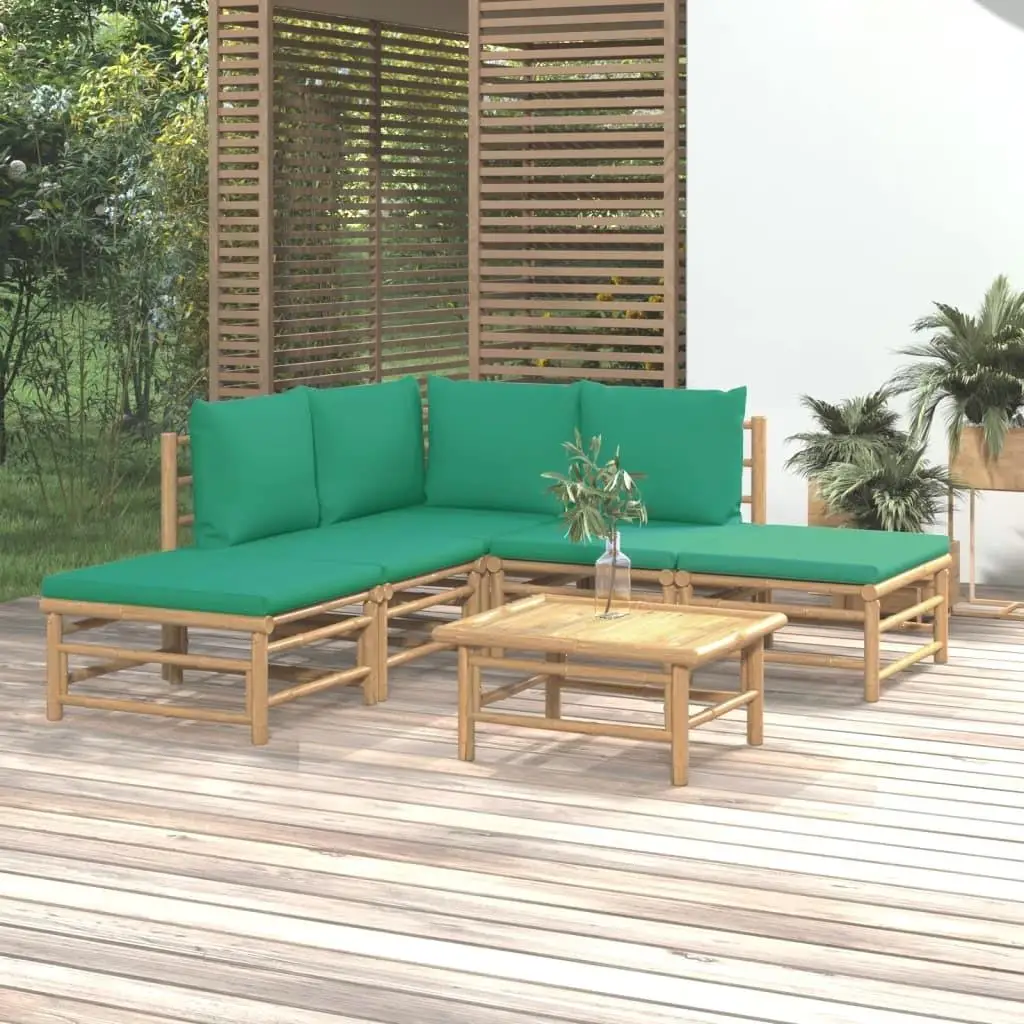 

Natural Bamboo Garden Lounge Set with Green Cushions Comfortable Outdoor Seating in Polyester