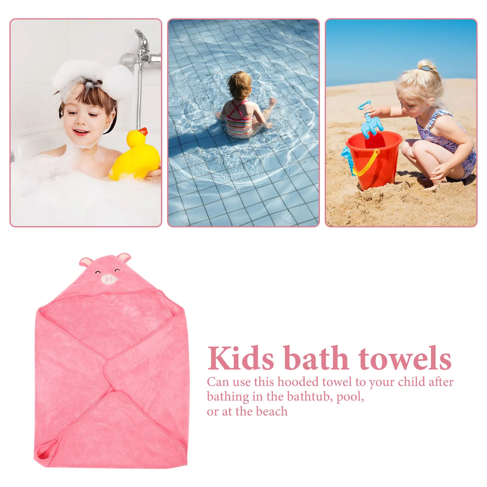 

Kids Bath Towels Hooded Baby Towels Coral Fleece 90x90cm Cartoon Hood Design for Bath Pool Hooded Wrap