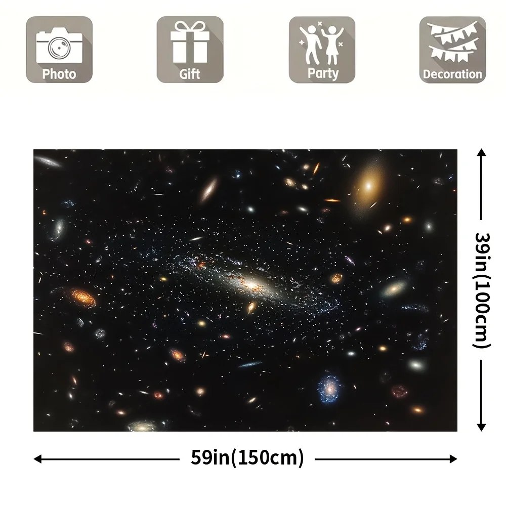 1 Hubble Deep Field Space Galaxy - لافتة خلفية من البوليستر الملون، مثالية لتزيين الحفلات والعطلات #2