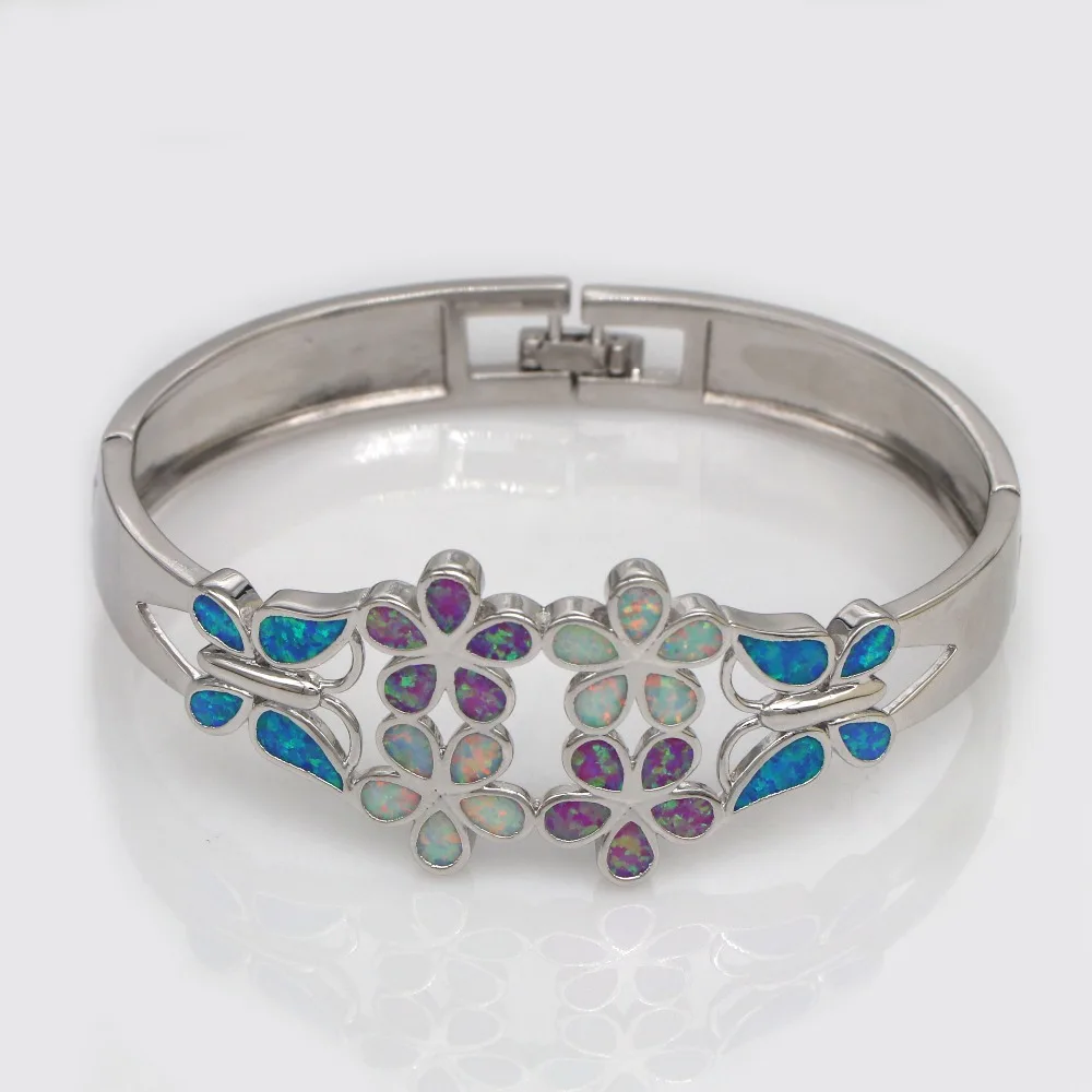 

JLZ-047 Flower and Butterfly Design Blue Opal and Purple Zircon Inlaid Bangles Fashion Bracelet For Women Jewelry Gift