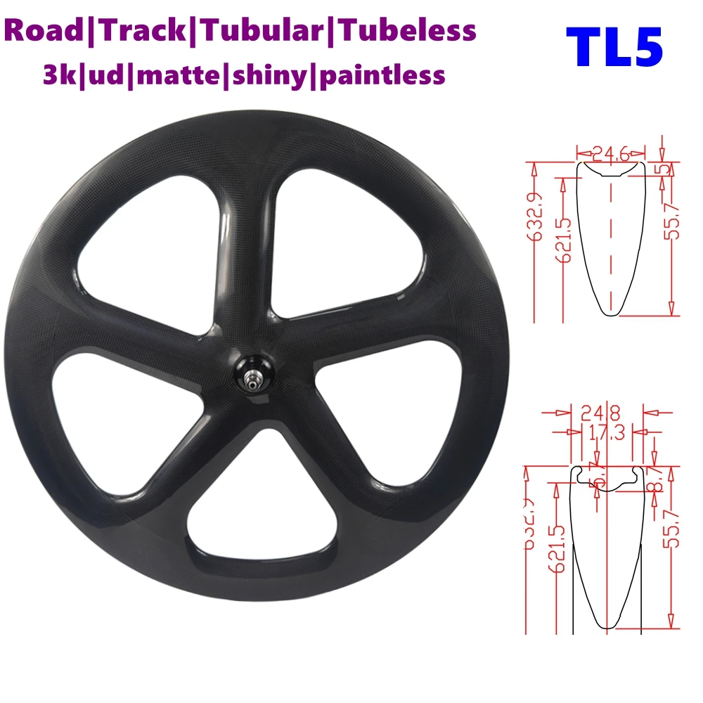 

BIKEDOC China Racing Carbon 5 Spoke Wheel 700C Tubeless Road Track Bike Wheelset