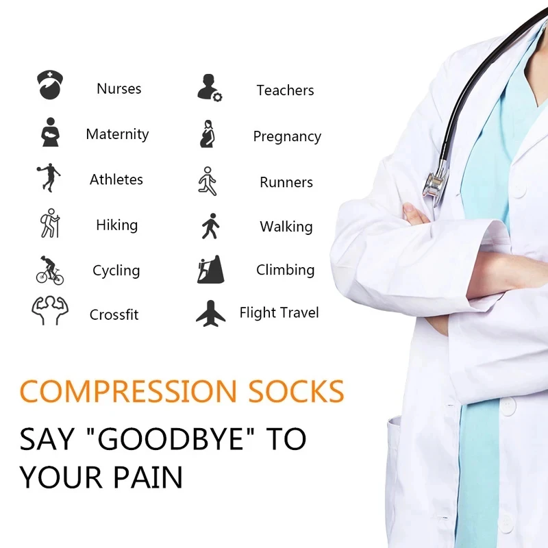 Compression Socks Men Women Varicose Veins Swelling Anti Fatigue Golf Socks Outdoor Sports Fitness Marathon Hiking Cycling Socks