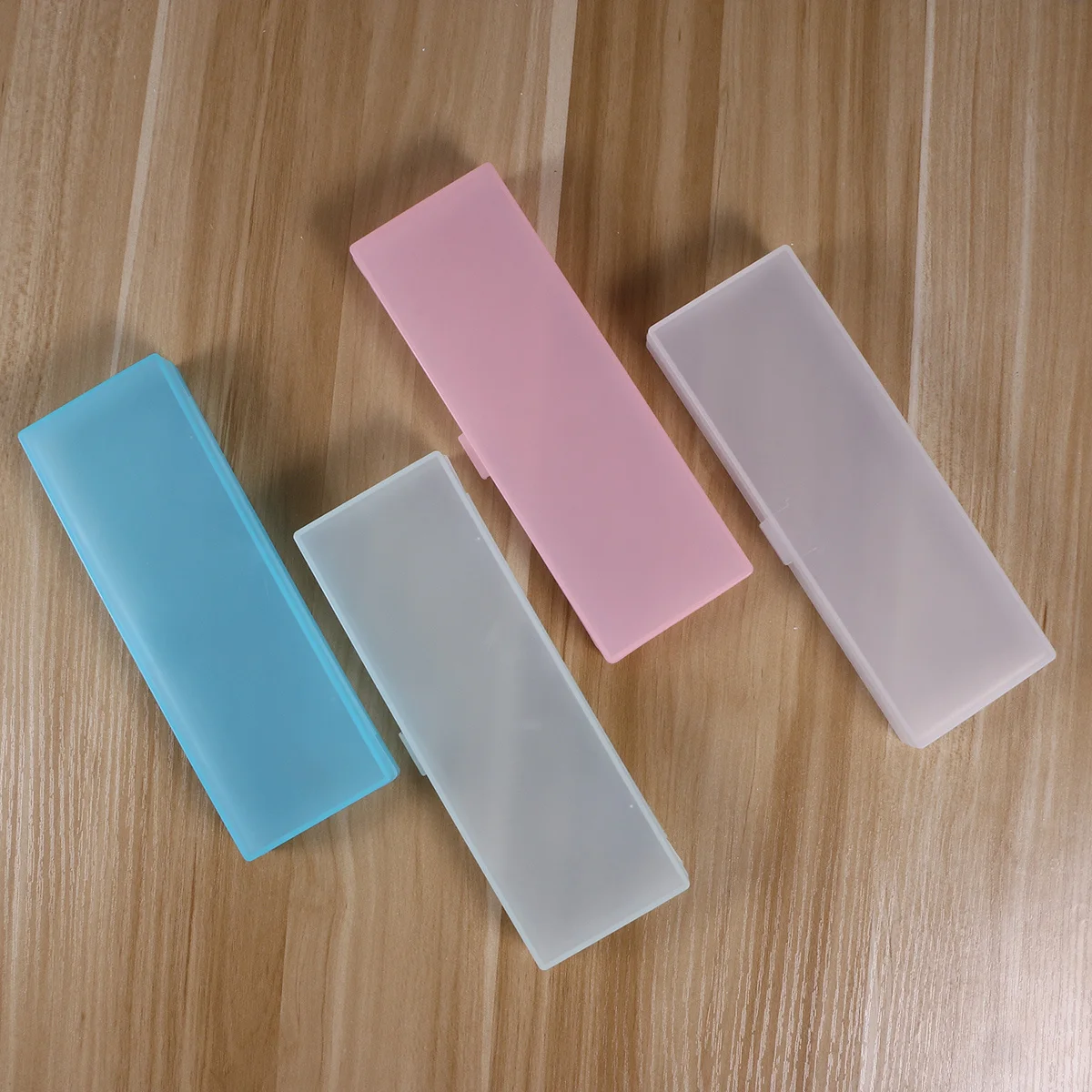 

4Pcs Stationery Box Clear Frosted Look Pencil Case Portable Pen Organizer Simple Chic Design for School Office Supplies Medium