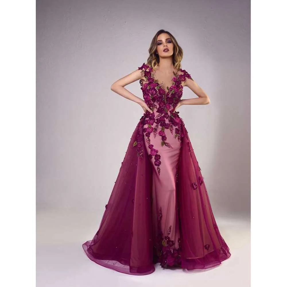 

Exquisite Purple Evening Party Dresses Spaghetti Strap Sweetheart Fancy Flowers Floor Length A-line Pretty Women Prom Gowns