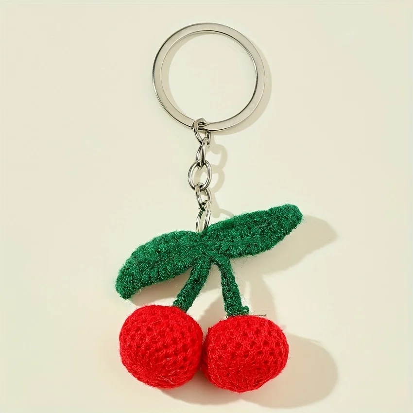 Cute hand-knitted cherry pendant mobile phone pendant Keychain Pendant Car key bag pendant accessories