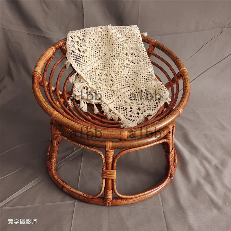 Newborn Photography Props Retro Rattan Basket Chair Infant Photo Prop Baby Girl Boy Posing Bed Backdrops Photography Accessories