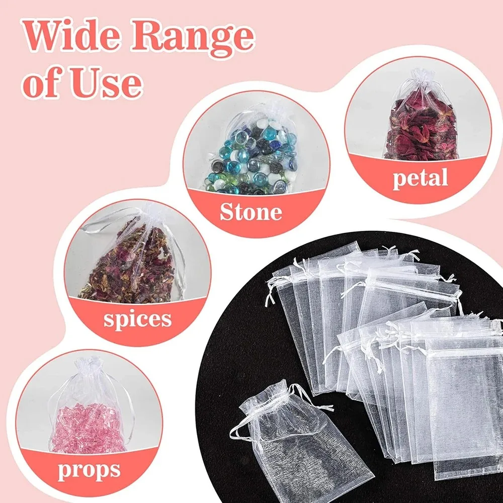 100/50pcs White Organza Bags Jewelry Packaging Wedding Party Gift Bags Drawstring Candy Pouches Christmas Small Bag Storage view 5