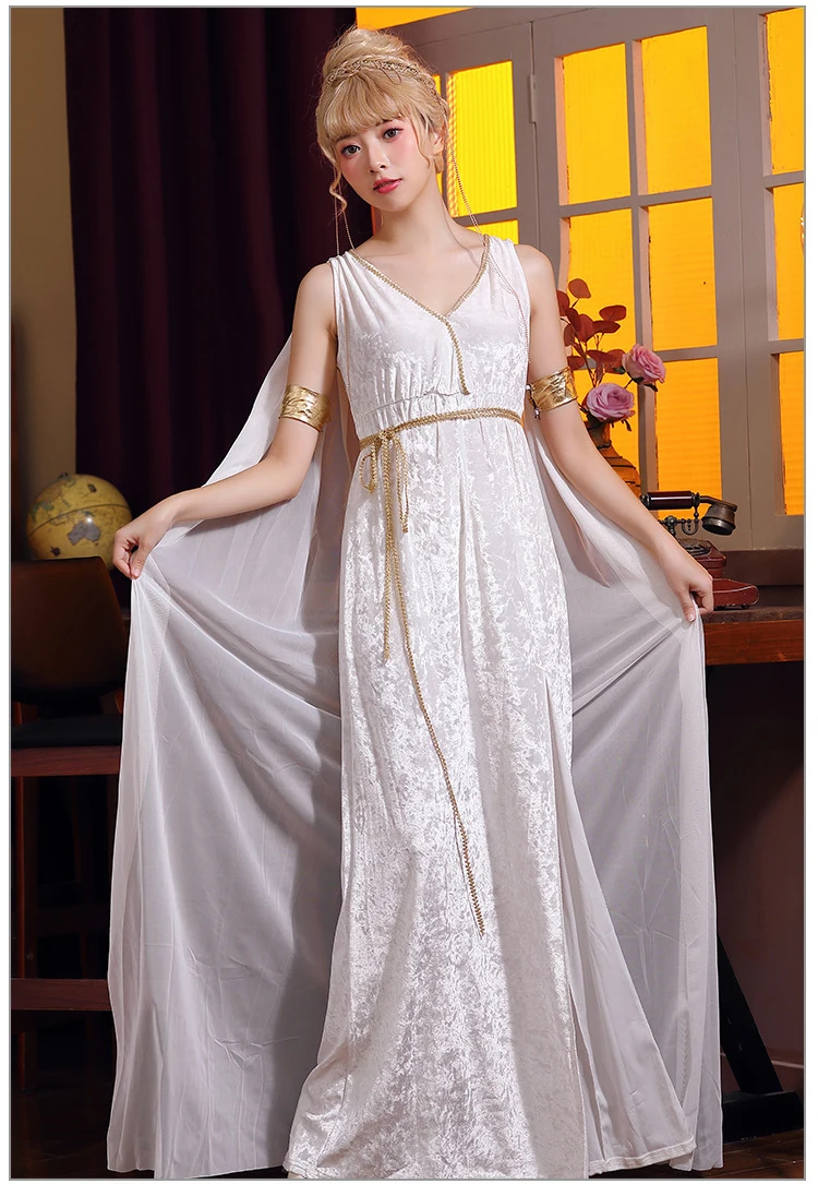 Halloween Costumes for Women Cosplay Greek Goddess Dress Cos Queen Princeess Headwear Sexy Skirt Lady Athena Ancient Egyptian