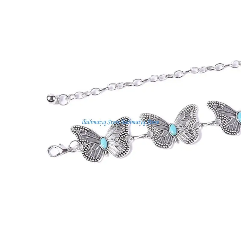 

573B Women Ethnic Thin Belt Relief Butterfly Buckle Waist Chain Summer Dress