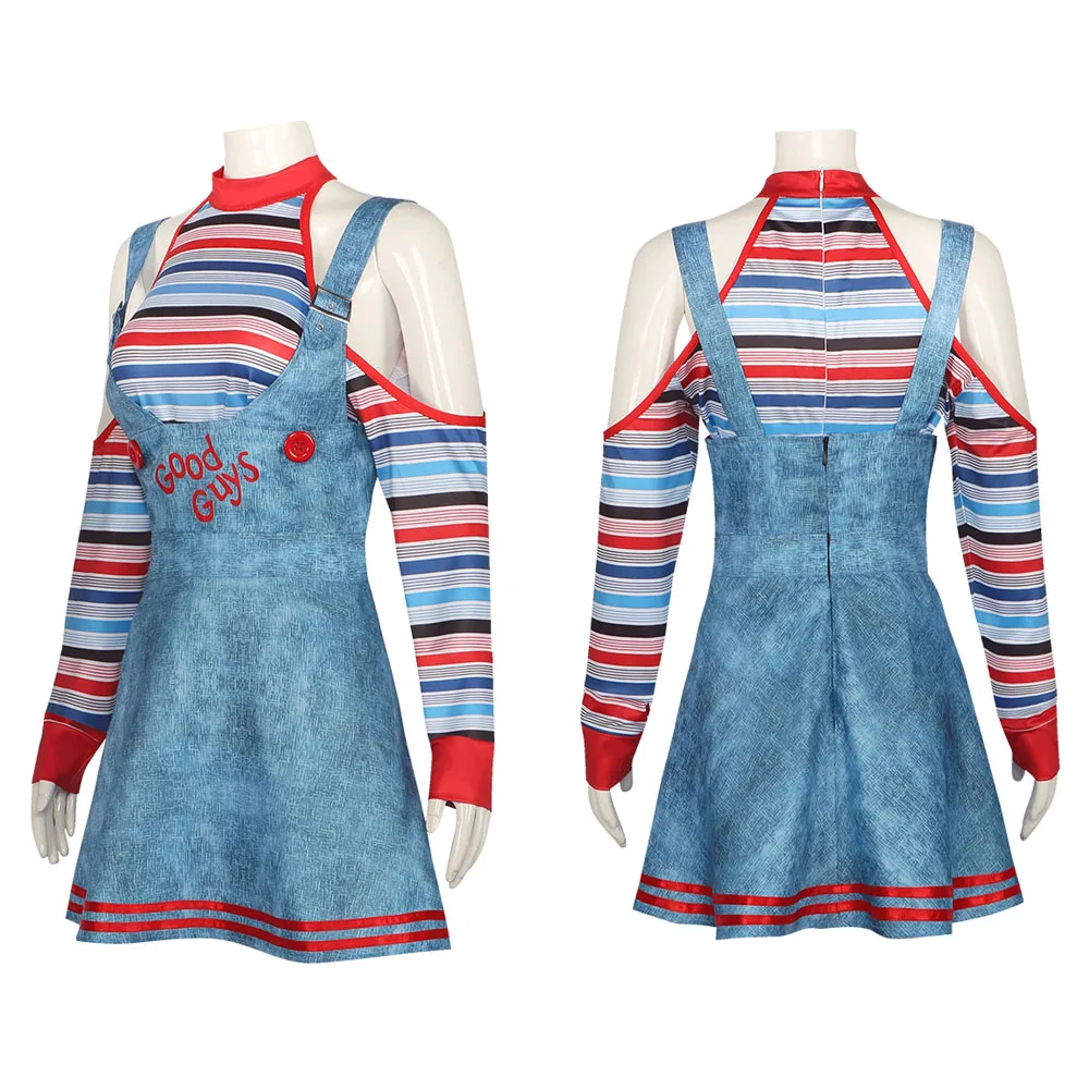 

Chucky Cosplay Costume Adult Women Girls Suspender Skirt Shirt Halloween Carnival Party Role Playing Outfits Female Fancy Cloth