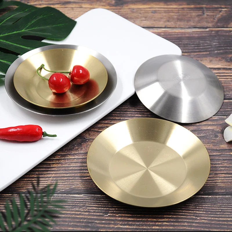 304 Stainless Steel Round Golden Plate Household Snack Soy Sauce Hot Pot Seasoning Dish Dipping Sauce Dish