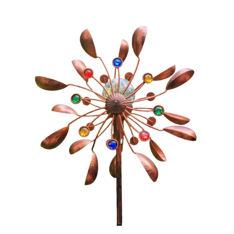 Solar Powered Seasonal LED Outdoor Glass Ball Metal Wind Spinner For Garden Decoration Birthday Night Light 87HA