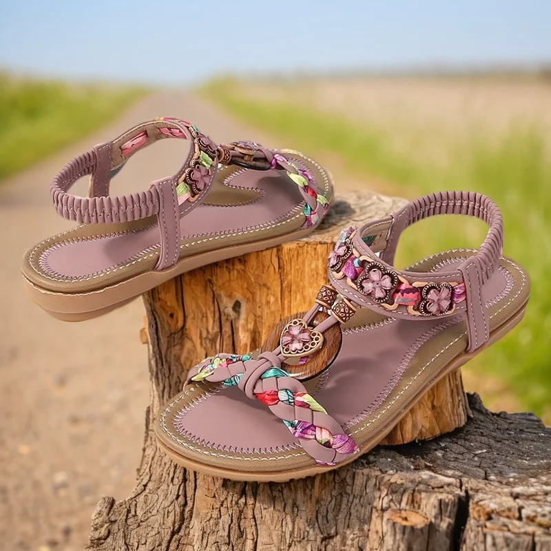 Sandali romani per ragazze Scarpe da spiaggia estive per bambini Nuovi sandali piatti con paillettes con strass per bambini Sandali rosa open toe per bambini