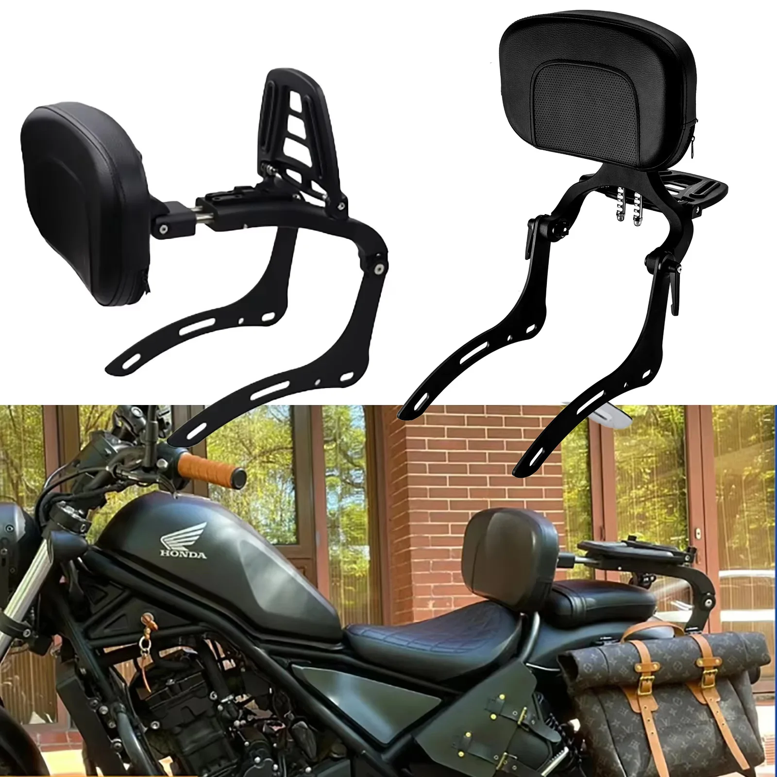 Regulowane składane oparcie kierowcy i pasażera (Sissy Bar) do Honda Rebel 300 500 1100 CMX 300 500 1100