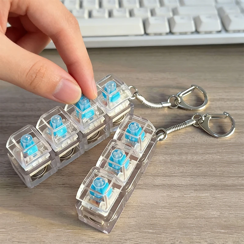 Keyboard Fidget Toys LED Crystal Keycap Keychain Stress Relief Fingertip Gadget Decompression Toys Clicker Fidget Toy