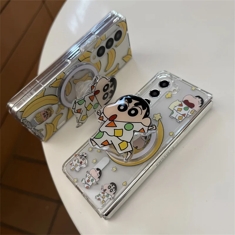 

Cute moon Star Crayon Shin-chan Folding Magsafe Wireless Charge Case For Samsung ZFold 3 4 5 6 7 ZFold7 Cartoon Magnetic Holder