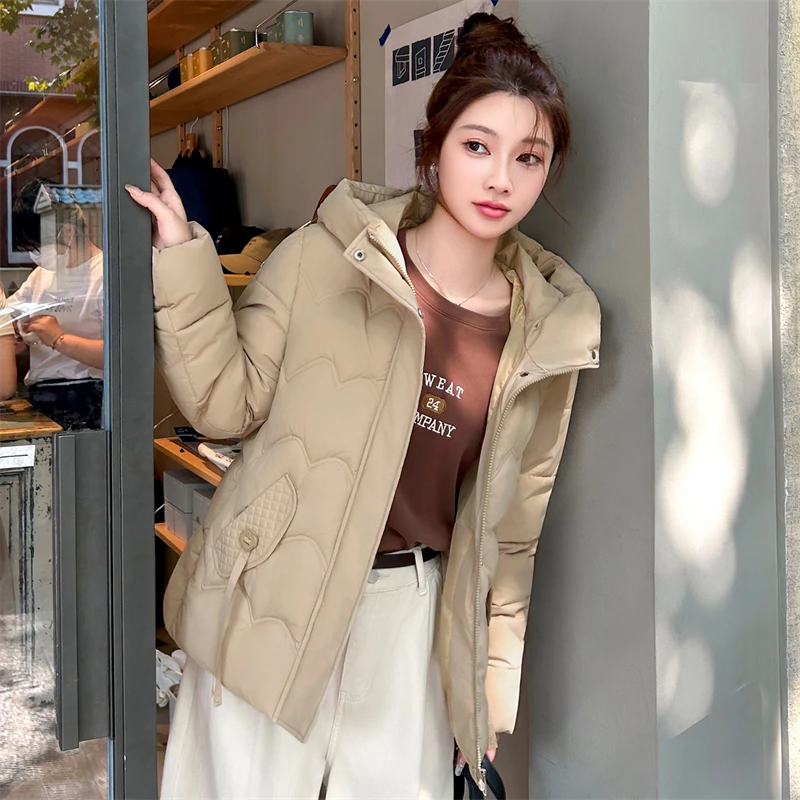 

2025 модные новые осенне-зимние студенческие короткие пуховики с длинными рукавами, съемные пуховые хлопковые пальто с капюшоном, повседневная женская верхняя одежда