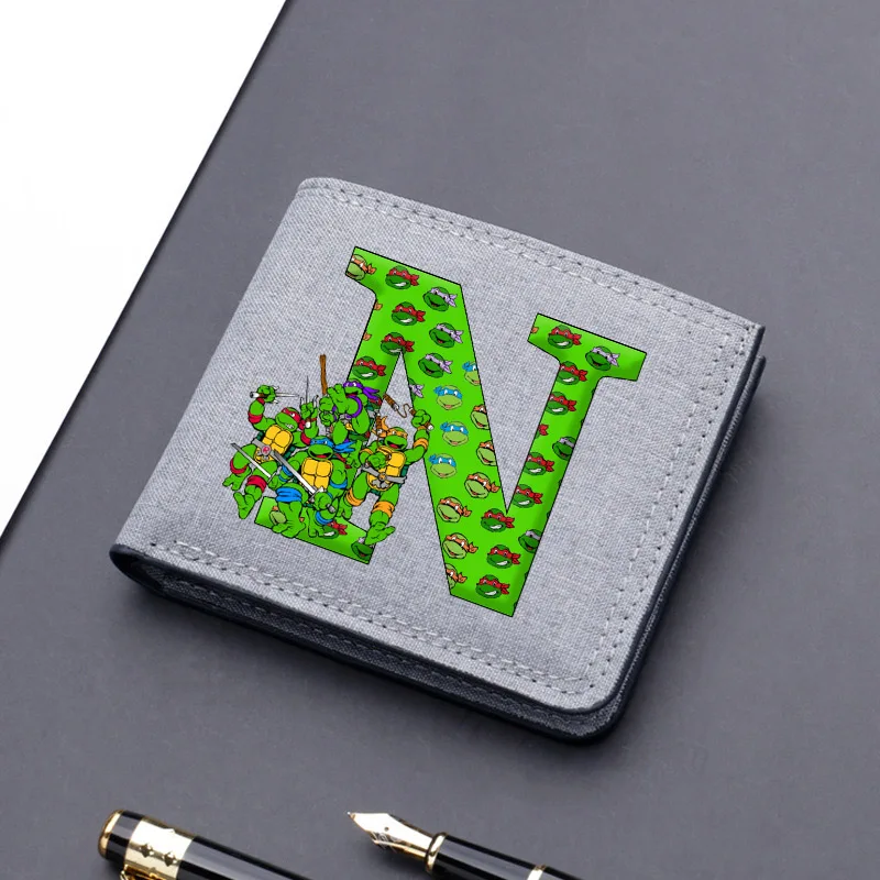 Teenage Mutant Ninjas Turtles Geldbörse für Herren, neue Anime-Geldbörse mit Buchstaben A-Z, Münzgeldbörse, Ausweishalter, Geldbeutel, modisches Taschenbuch, Geschenk