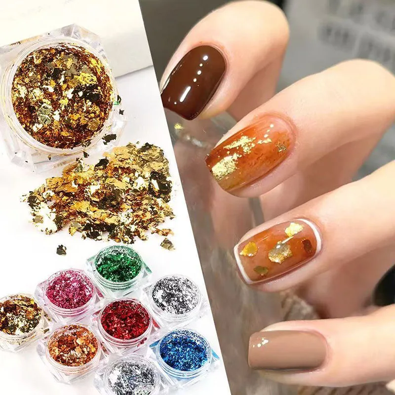 8Colors Gold Silver Irregular Foil Paper Fragments Nail Art Sequin Sticker DIY Manicure UV Gel Polish Nail Decoration Tools