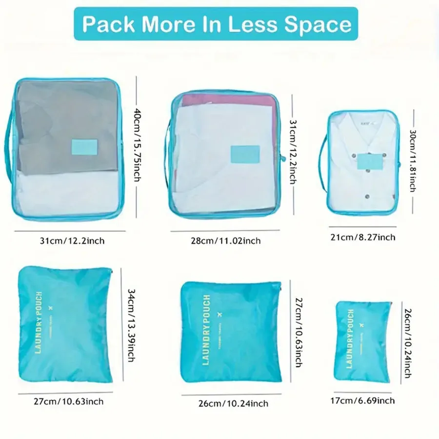 6 sacchetti portaoggetti per organizer da viaggio, valigie da viaggio portatili, borsa da viaggio per donna, organizer per bagagli, vestiti, scarpe