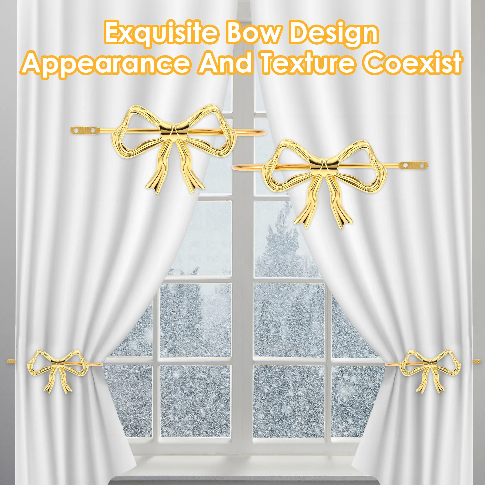 2Pcs Curtain Holdbacks Metal Bow Curtain Holdback Window Decor Finish Wall Hooks for Office Home Bedroom Luxe Drapes Tie Back