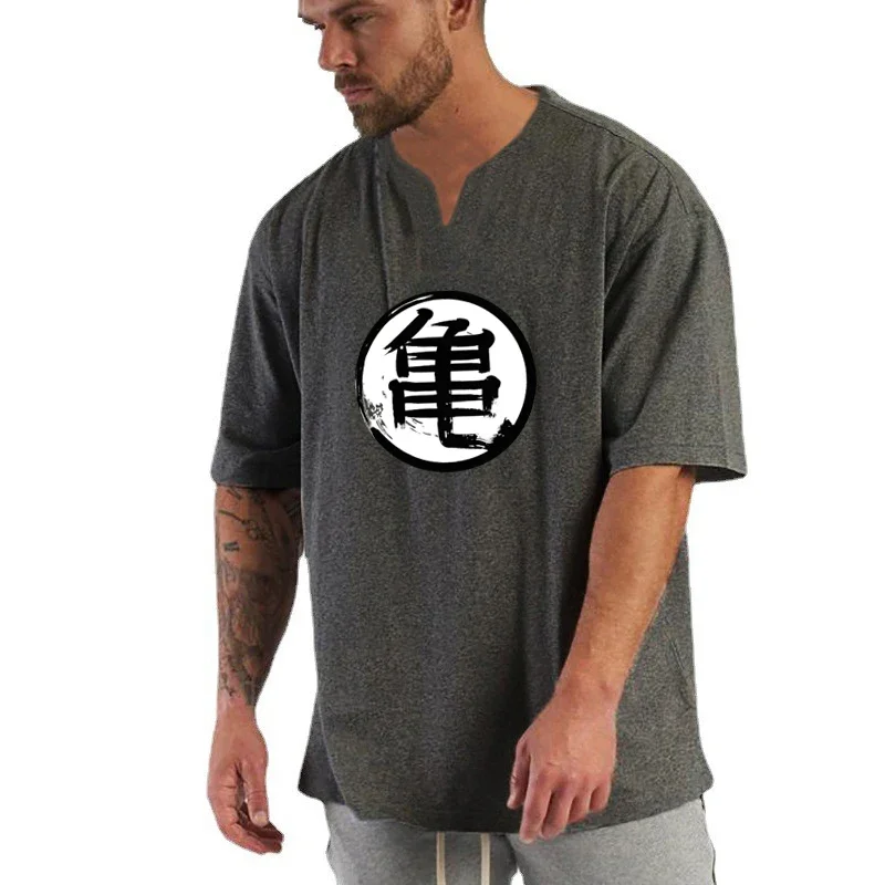 المتضخم فضفاض الصيف القطن تنفس الخامس الرقبة تي شيرت رياضة كمال الاجسام اللياقة البدنية التدريب قمصان رجالي تشغيل الملابس الرياضية